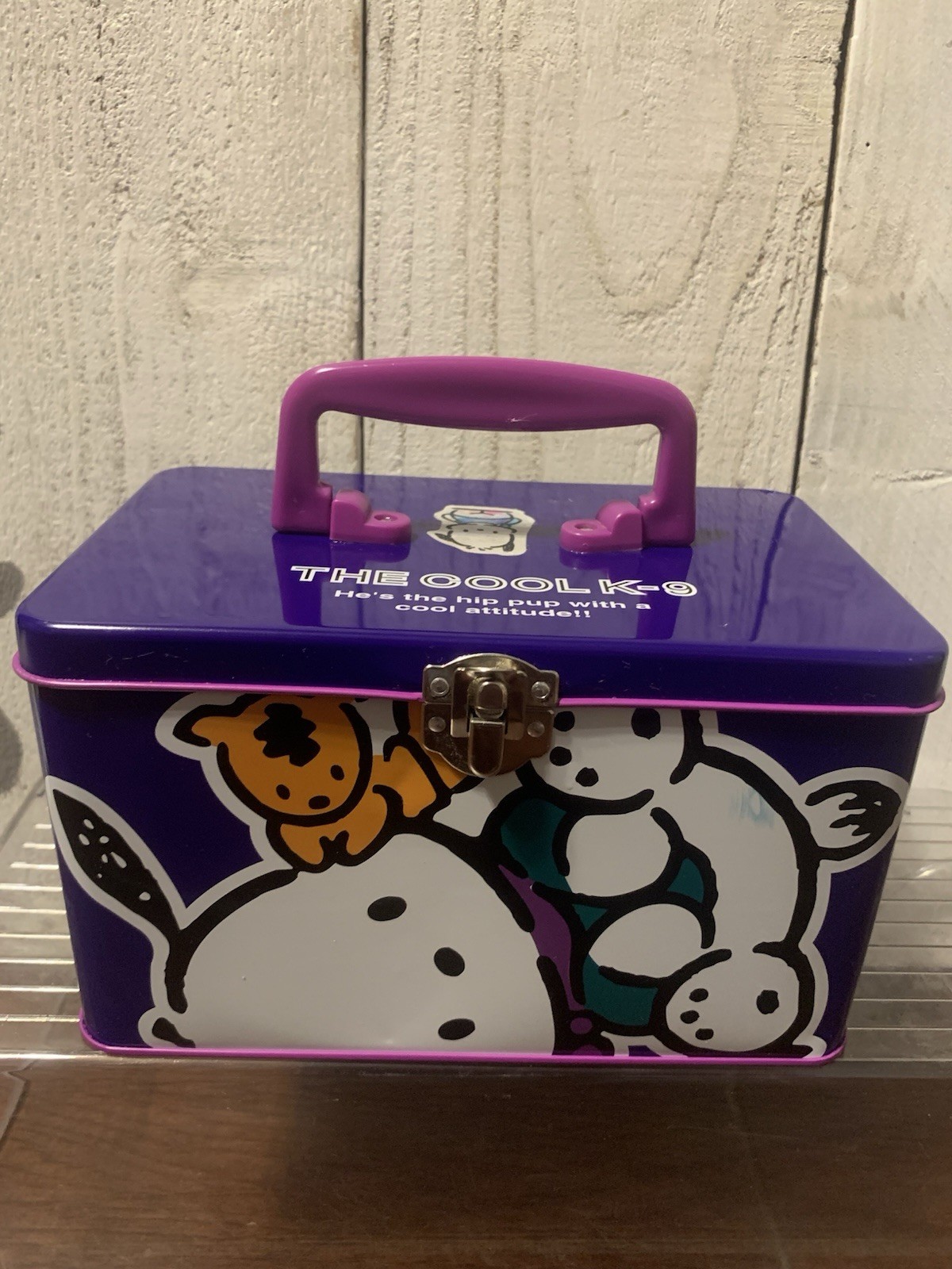 Vintage 1996 Sanrio Purple Pochacco The Cool K-9 Tin Case/Lunch Box -School