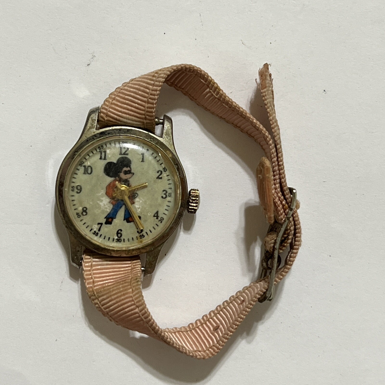 RARE CREEPY MICKEY MOUSE WITH DARK EYES WATCH WITH FABRIC BAND SWISS-MADE