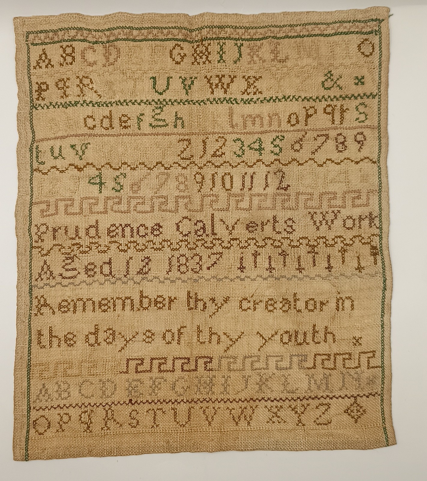 Antique 1837 Sampler Prudence Calvert Aged 12 Alphabet Biblical Verse Georgian