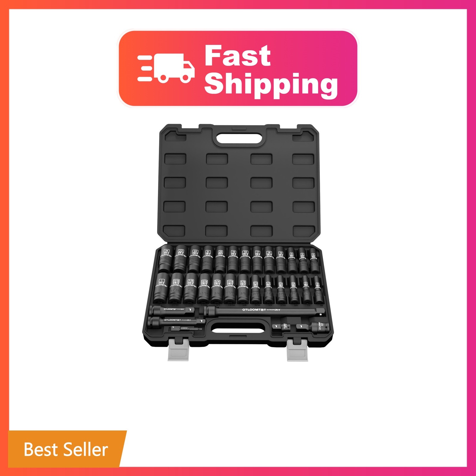 OTLOOMTBT Impact Socket Set, Size 1/2 Inch 32 PCS Metric SAE