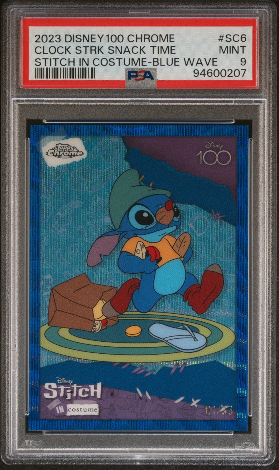 2023 Topps Chrome Disney 100 Stitch In Costume Blue Wave Refractor /23 PSA 9 