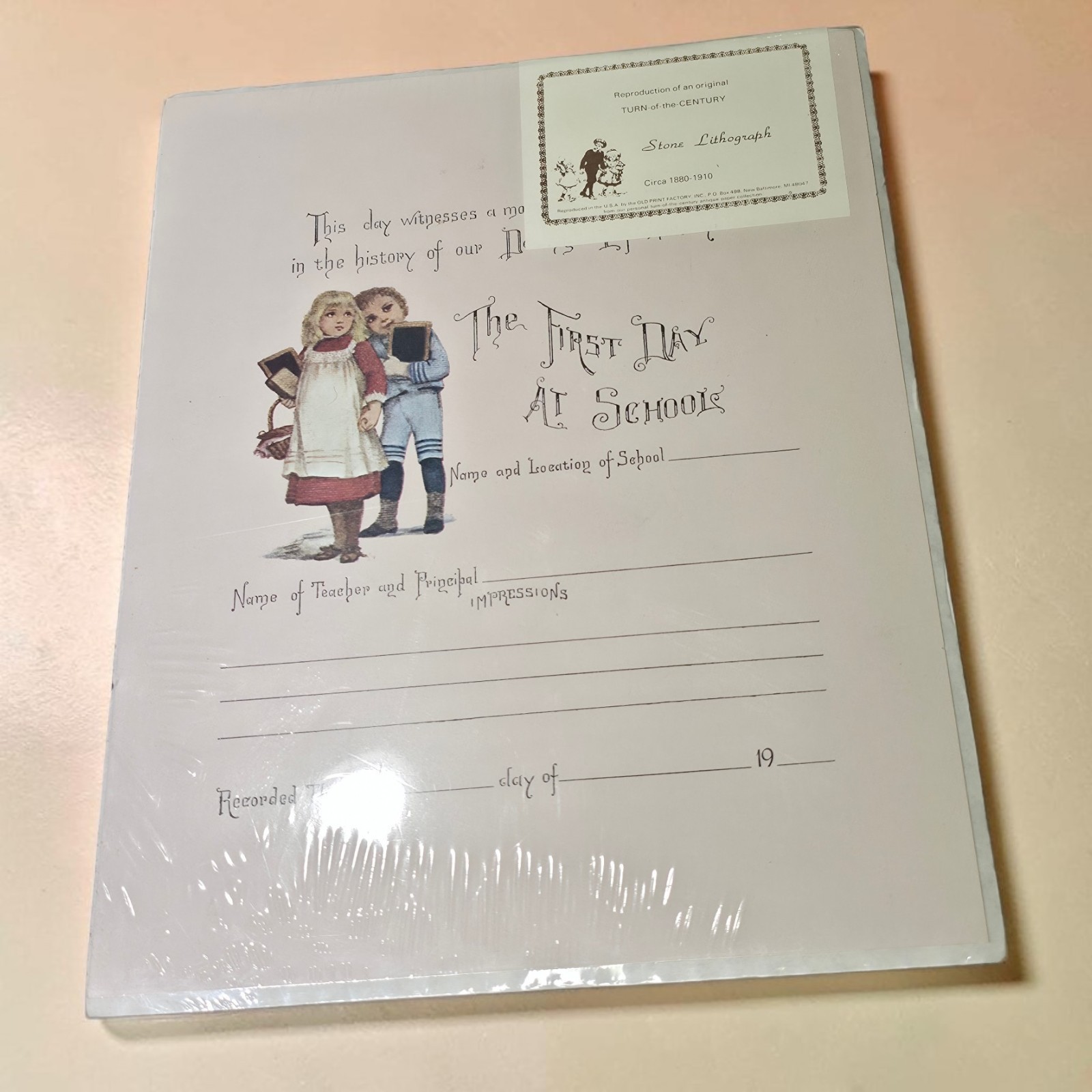 Lot 2 VTG Old Print Factory Certificates Baby Birth First Day School Litho New