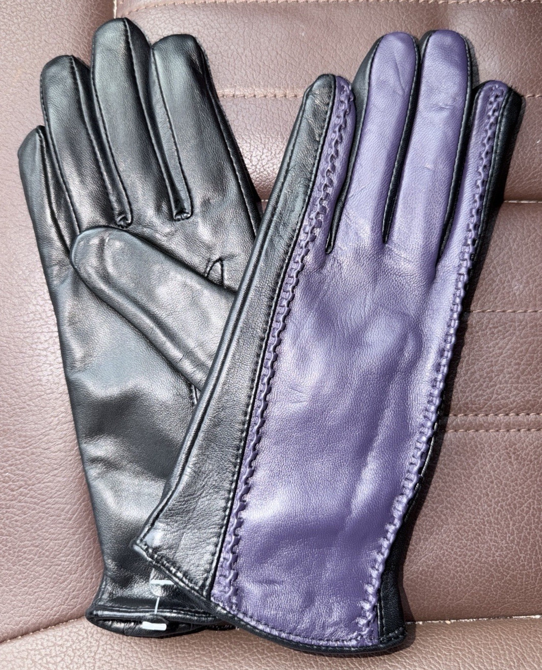 Zac Posen Delta Air Lines Uniform Leather Gloves Passport Plum /Black NWOT