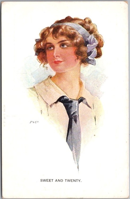 Vintage 1910s NEW WORLD GIRL No. 3 / Pretty Lady Postcard \