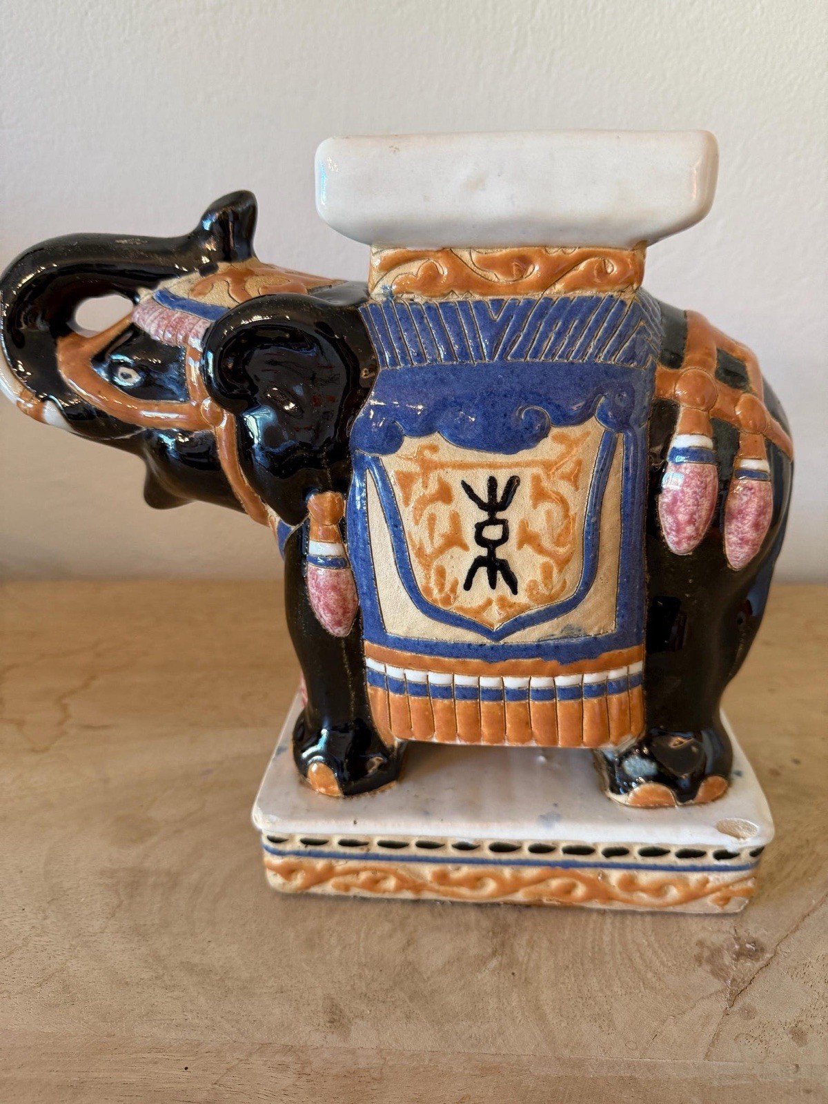 Vtg 1960\'s Ceramic Glazed Elephant Plant Stand Table Art Asian South Vietnam