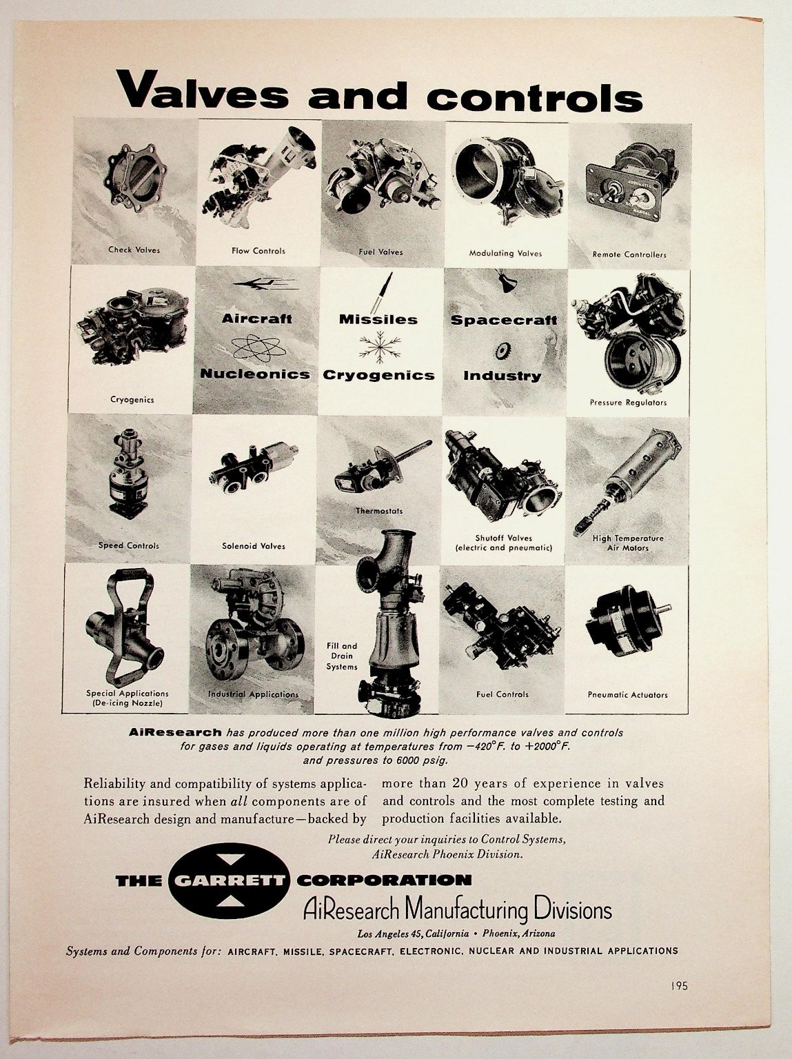 Garrett AiResearch Vintage Magazine Ad Valves Controls Aircraft Missile