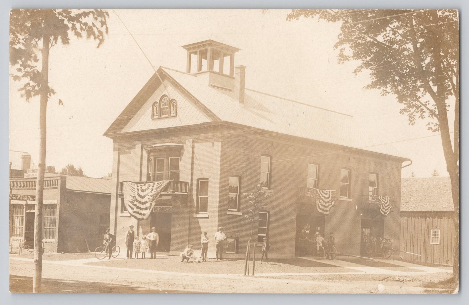 North Rose NY Fire Station RPPC Real Photo Postcard c1910 Bunting