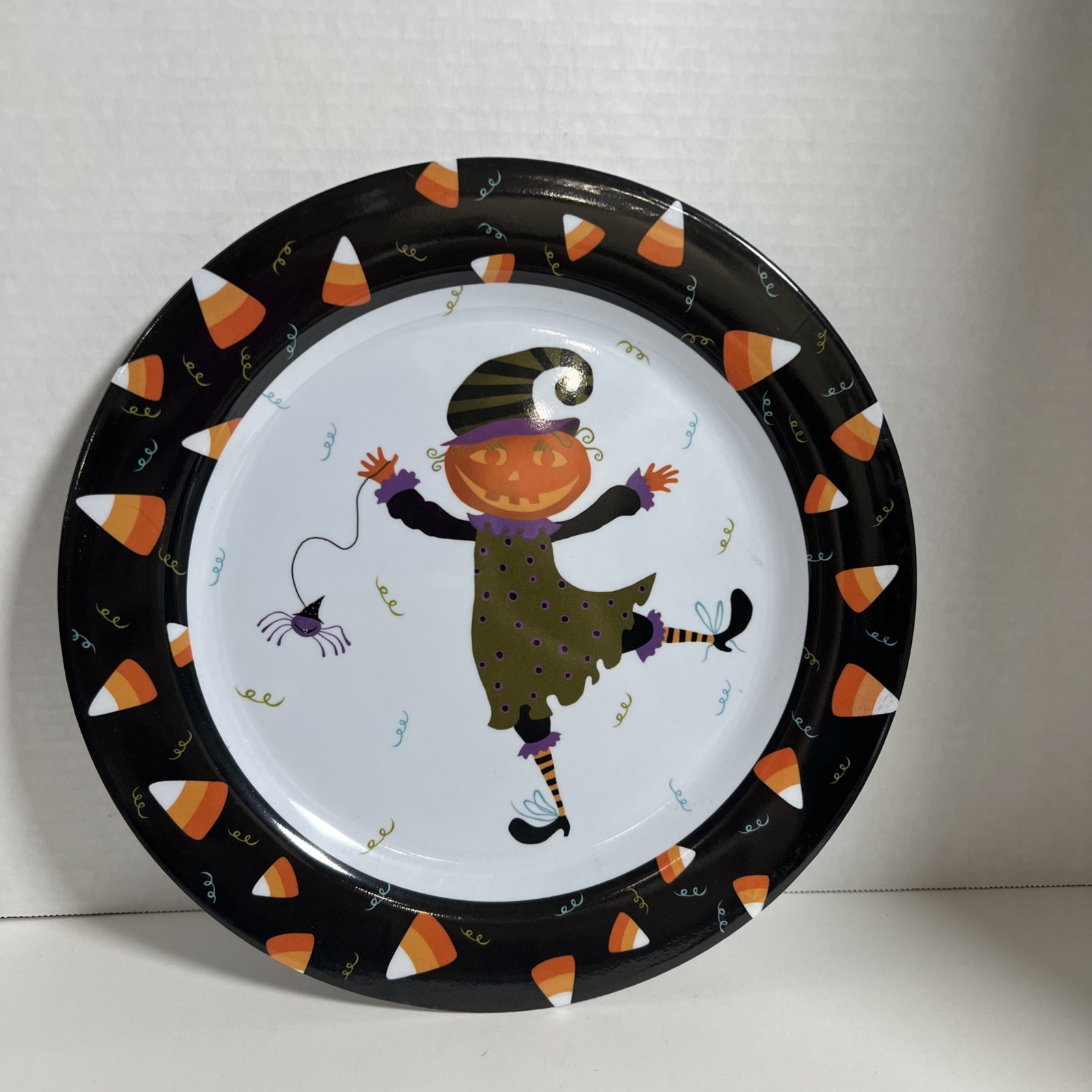 Vintage Halloween Witch Candy Corn Plate Melamine Trick Or Treat Party Décor 11”