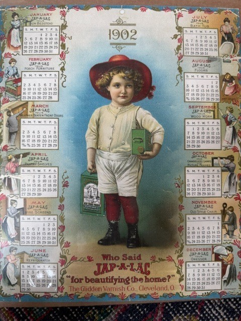1902 JAP-A-LAC Calendar Glidden Varnish Co Child Advertising Antique 10x12
