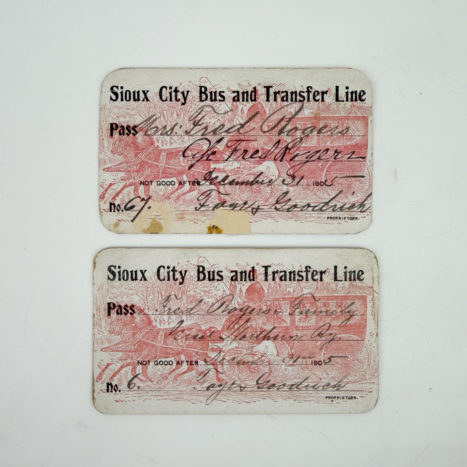 Antique 1905 Sioux City Bus Transfer Line Pass Lot Great Northern RR Ephemera