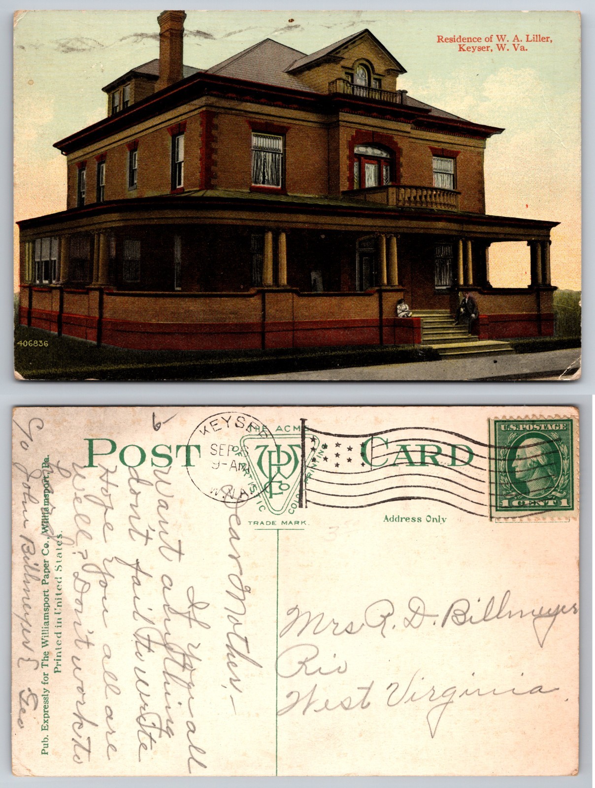Residence W A Liller Keyser WV Postcard