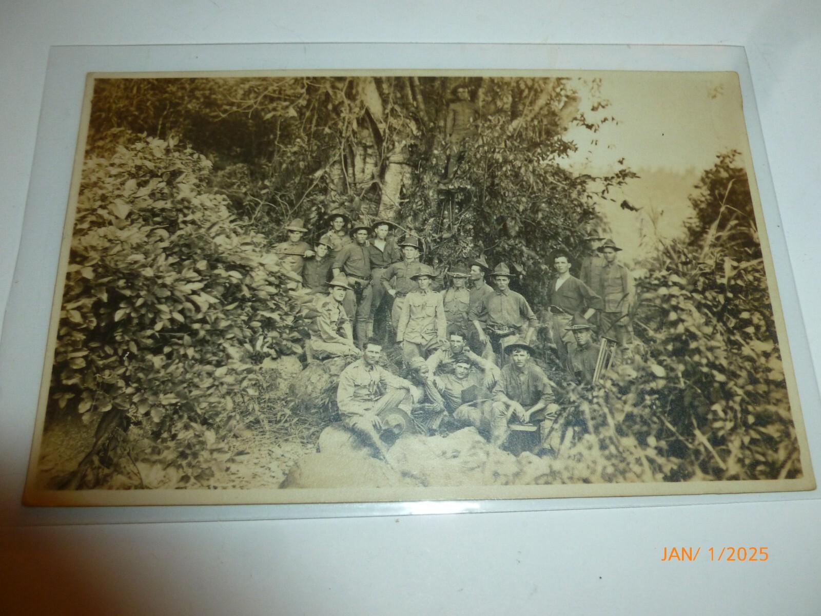 Vintage Artura RPPC Soldiers Military Group Tropical Jungle Real Photo Postcard