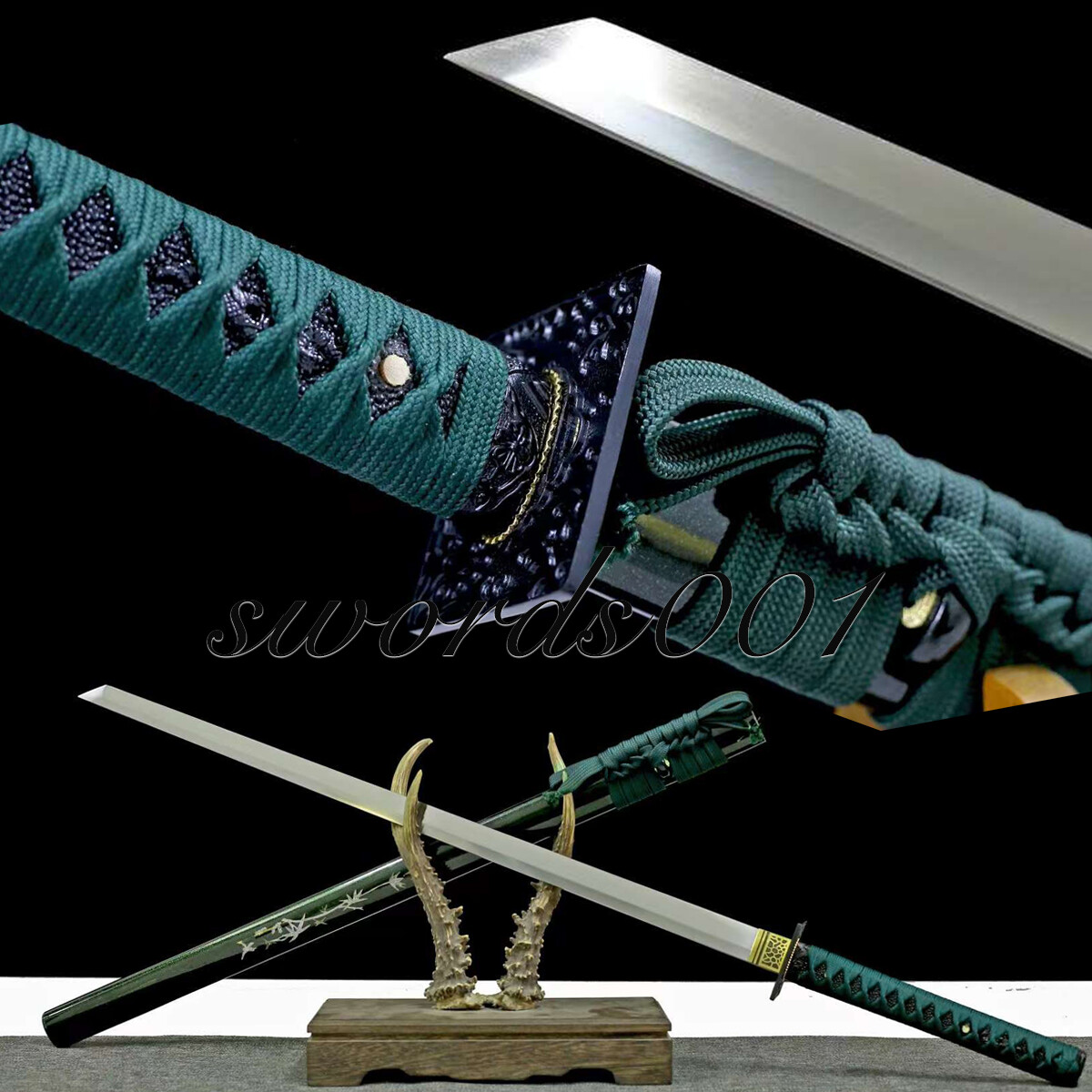 Elegant Green Ninja Sword Carbon Steel Blade Japanese Samurai Katana Full Tang