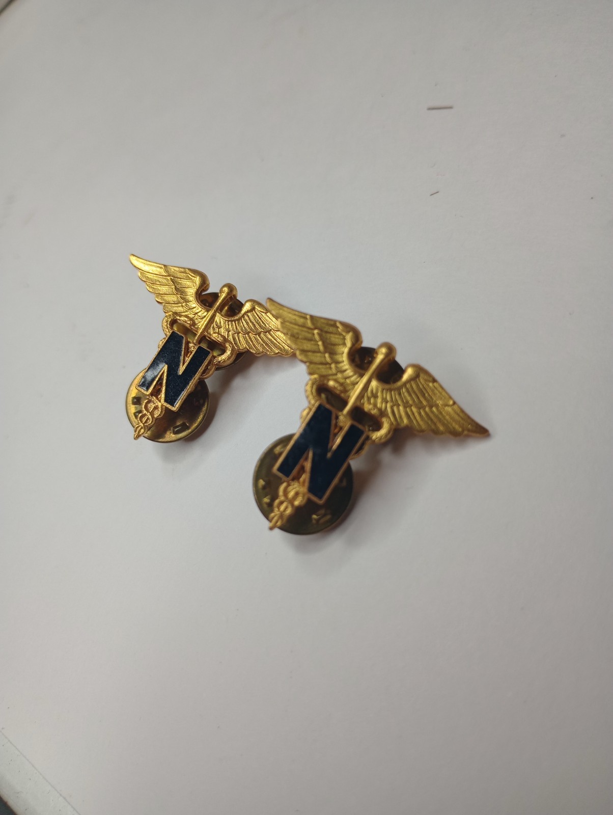 Lot Of 2 US Army Nurse Corps Officer Medic Caduceus Lapel Letter 