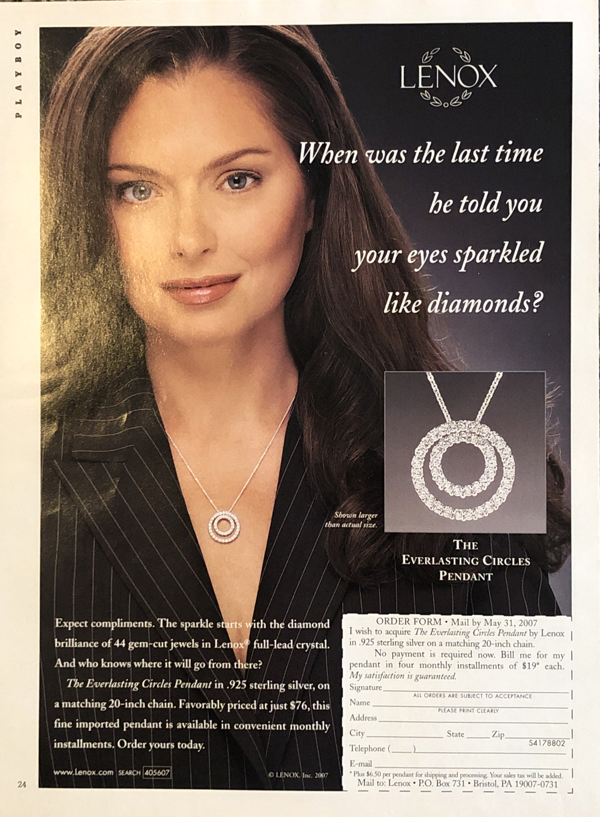 2007 Lenox Everlasting Circles Pendant Necklace PRINT AD Advertisement Page