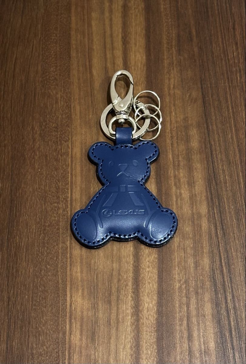 LEXUS Teddy Bear Leather Keychain Dark Blue Key Ring Japan Rare Unused