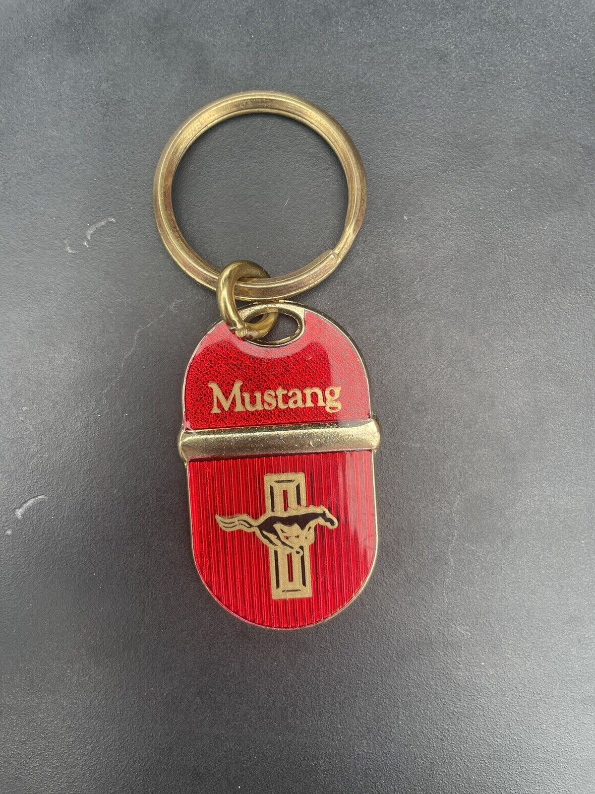 Vintage Ford Mustang Brass Logo Car Keychain Rare