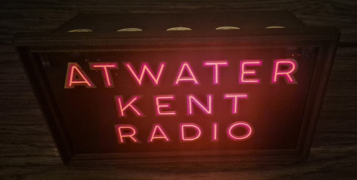 ANTIQUE ATWATER KENT RADIO REVERSE PAINTED GLASS LIGHTED ADVERTISING SIGN WORKS