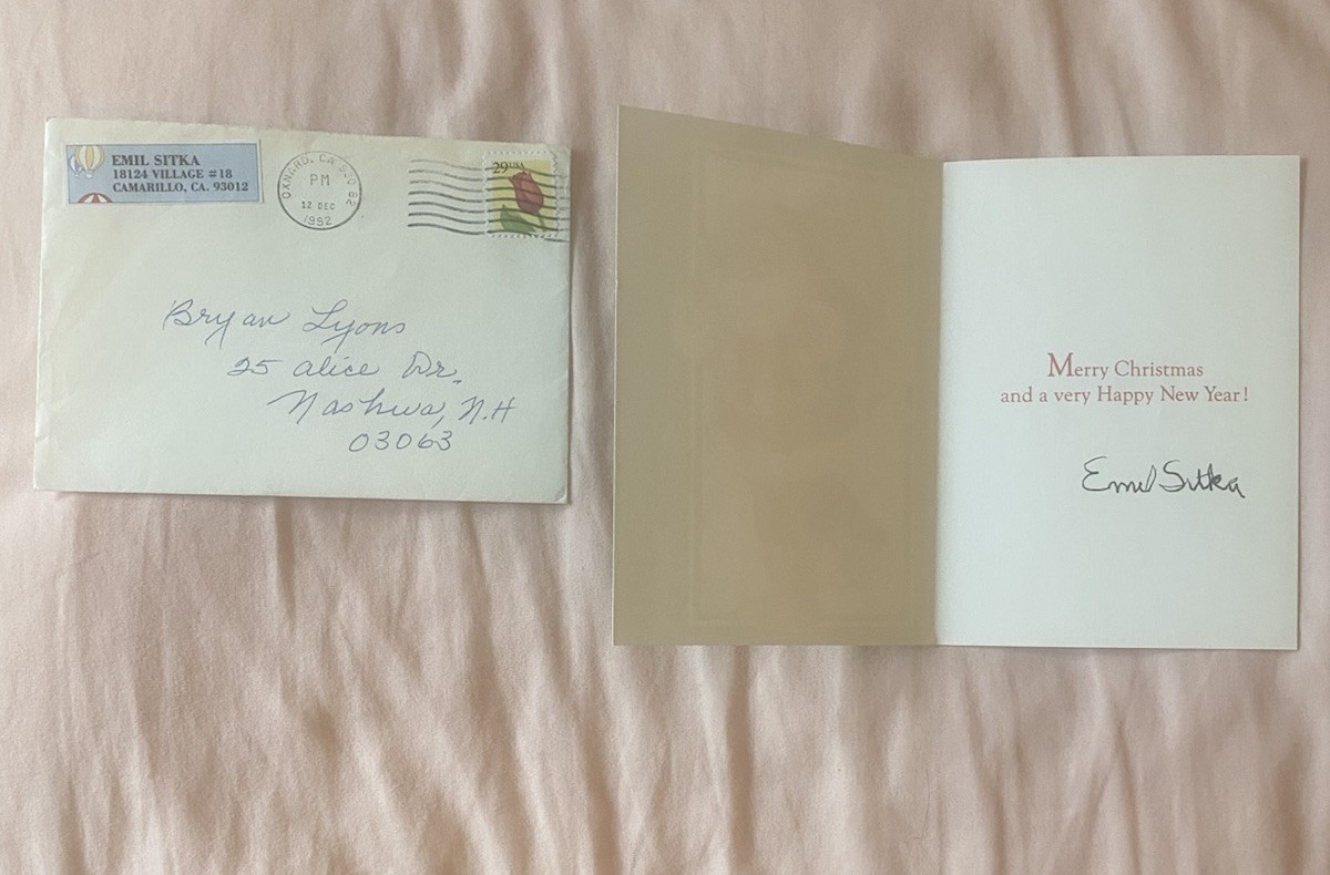EMIL SITKA THREE STOOGES ACTOR HAND SIGNED AUTOGRAPHED CHRISTMAS CARD 1993