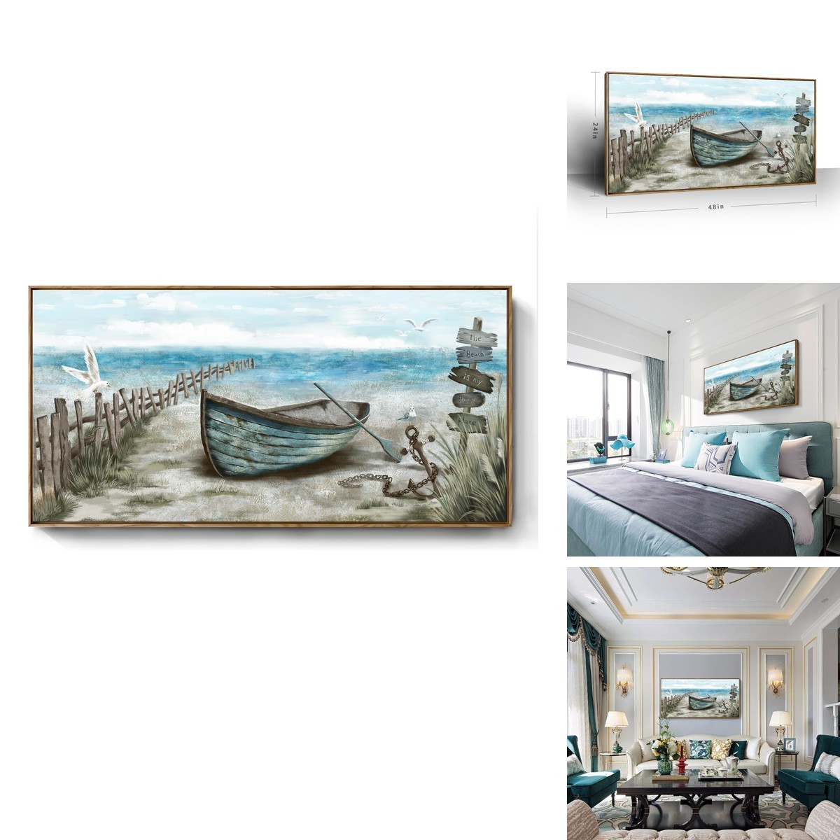 Amatop Large Framed Wall Art Living Room Coastal Canvas Picture Seagull Vintage