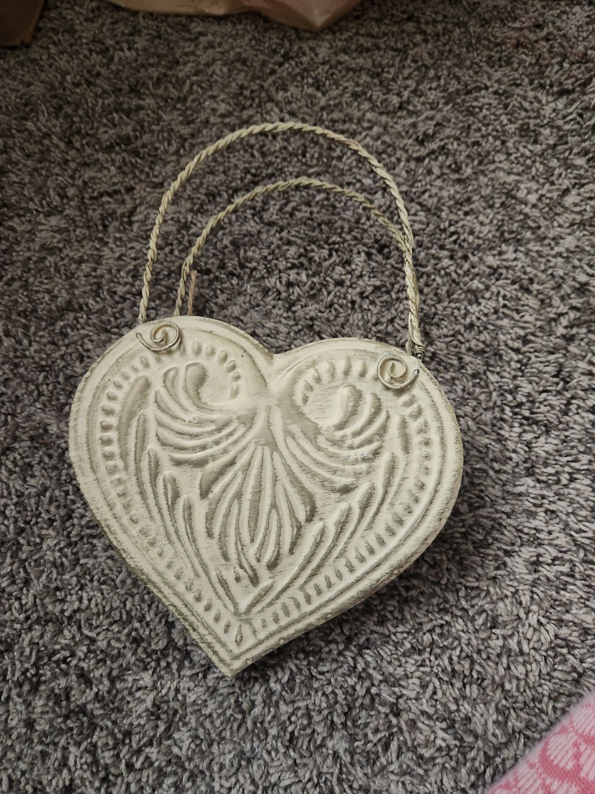 vintage hand-painted metal heart-shaped wall pocket 