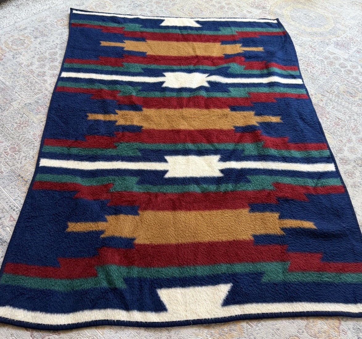 Vtg Biederlack Blanket Throw Aztec Navajo Southwestern Reversible  54