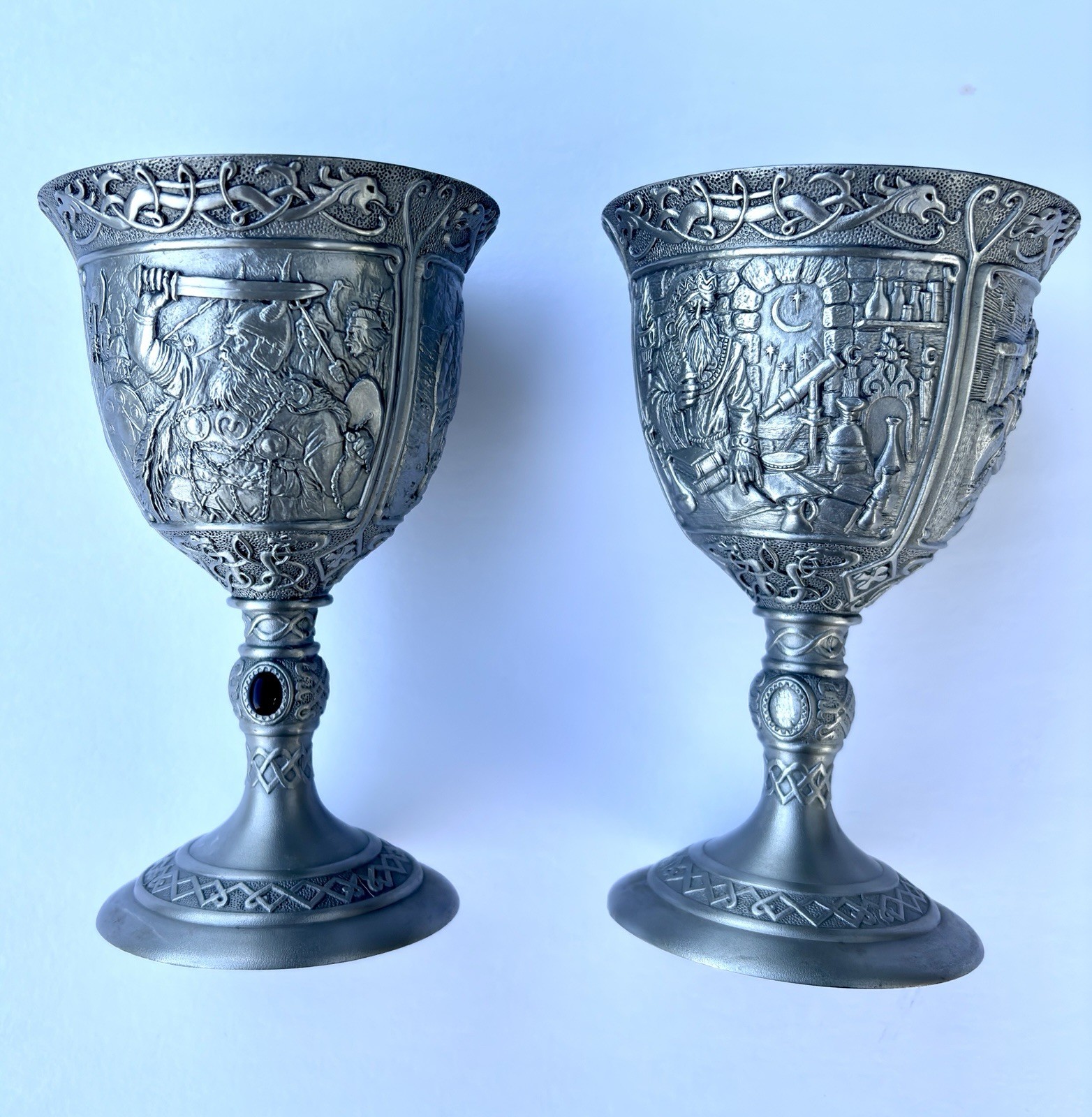 TNC LEGENDS OF THE BRITISH ISLES PEWTER GOBLETS MERLIN/VIKING INVASION LOT OF 2