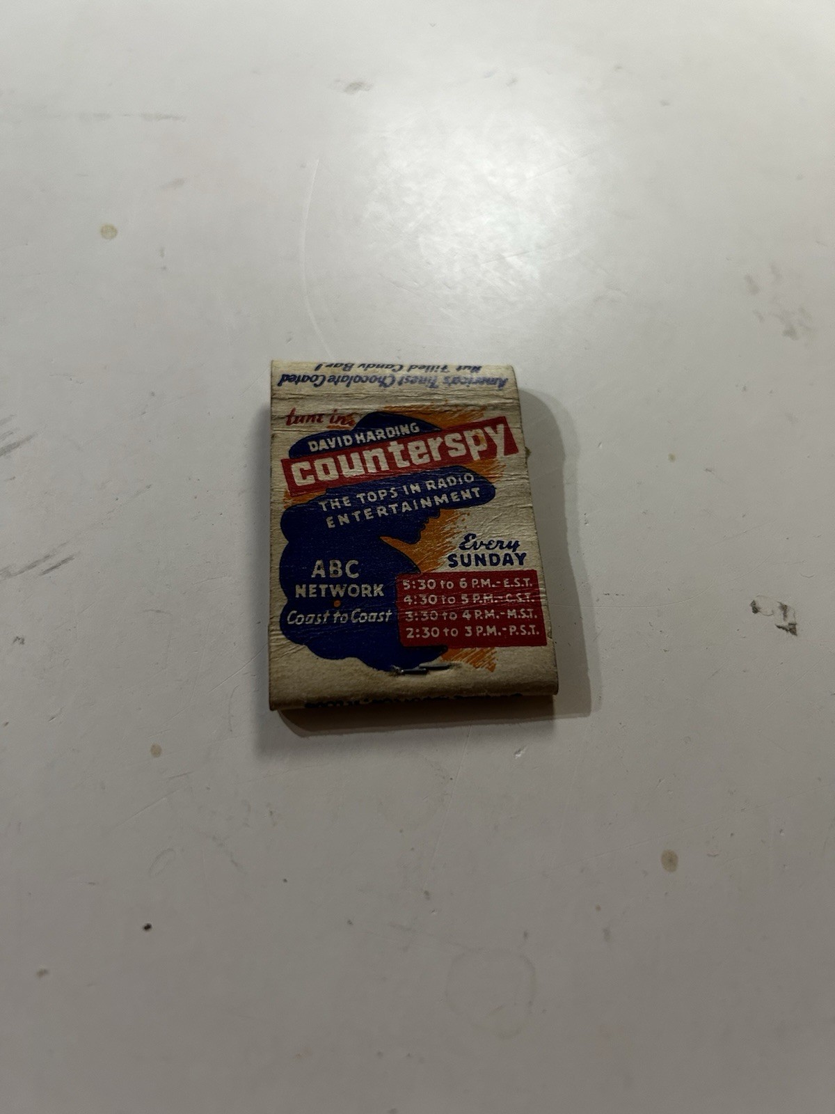 Old Nick Counterspy ABC Radio Show 1940s 5¢ Candy Bar Matchbook