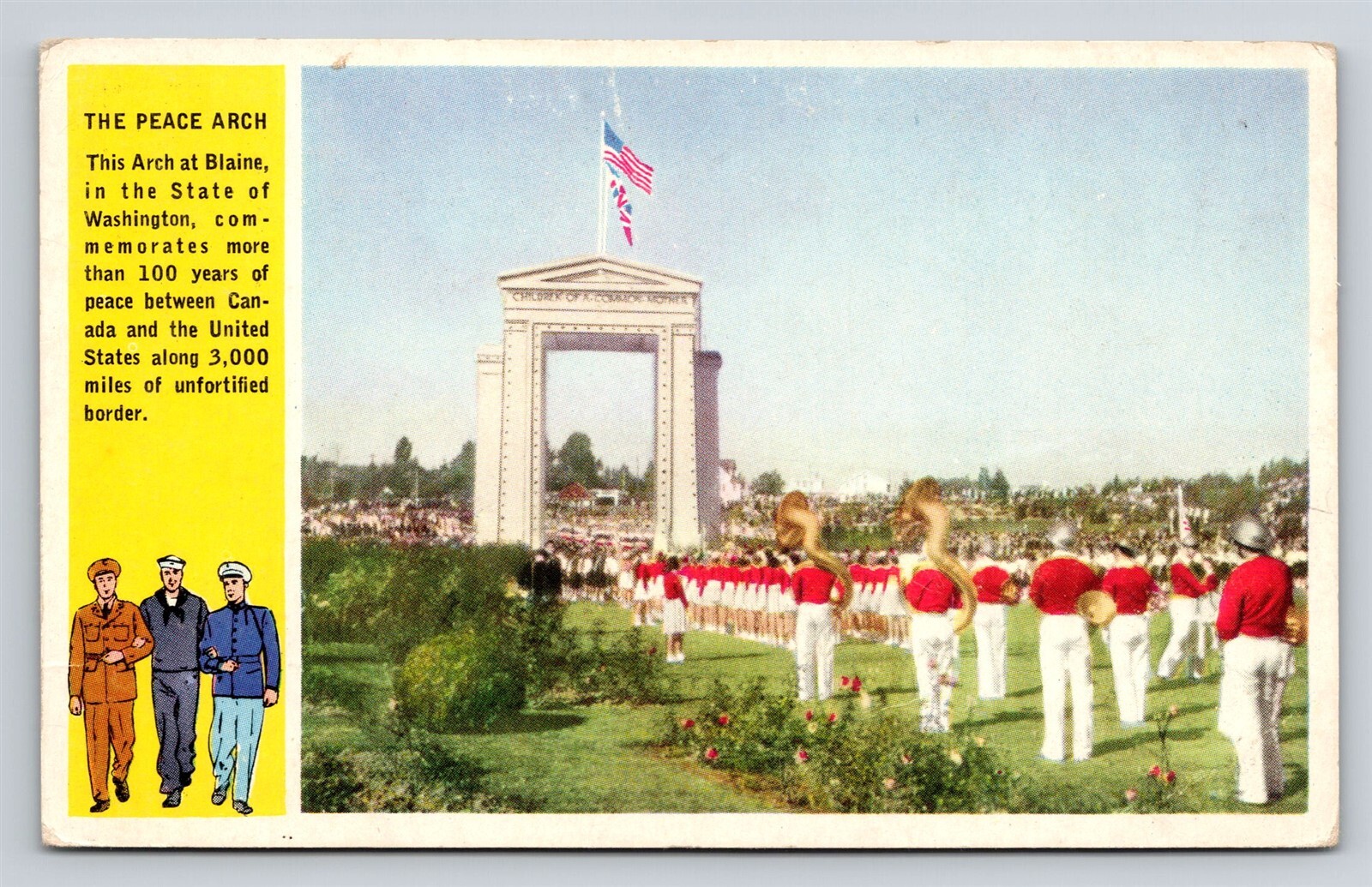 Blaine WA The Peace Arch Free Military Postcard Washington State Ad Vtg 1940s A