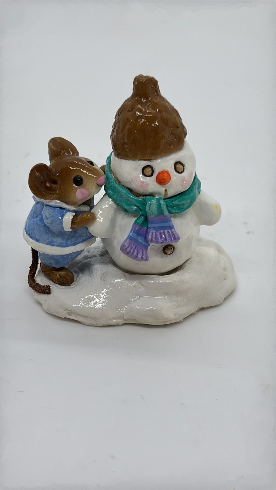 Vintage 1992 Wee Forest Folk Mouse with Snowman Figurine by Donna Petersen