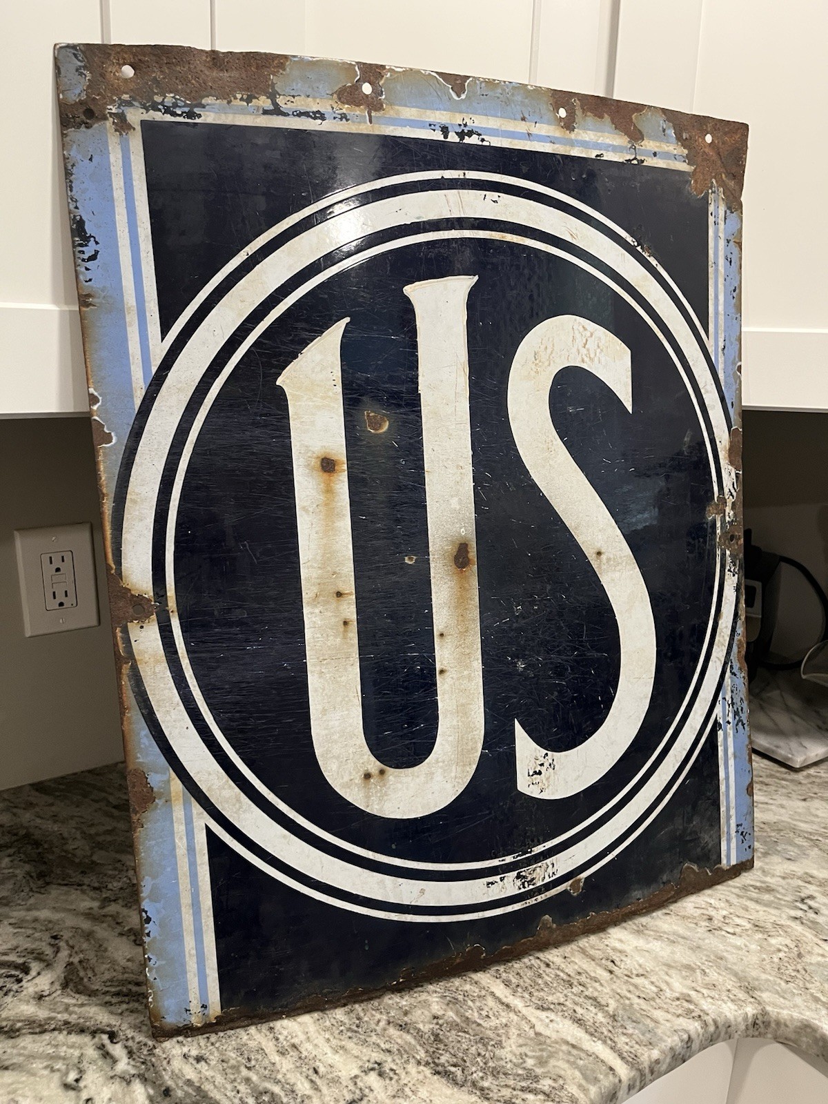 Vtg 1930’s US Tires Porcelain Sign Automotive Gas Oil Advertising Original Sign