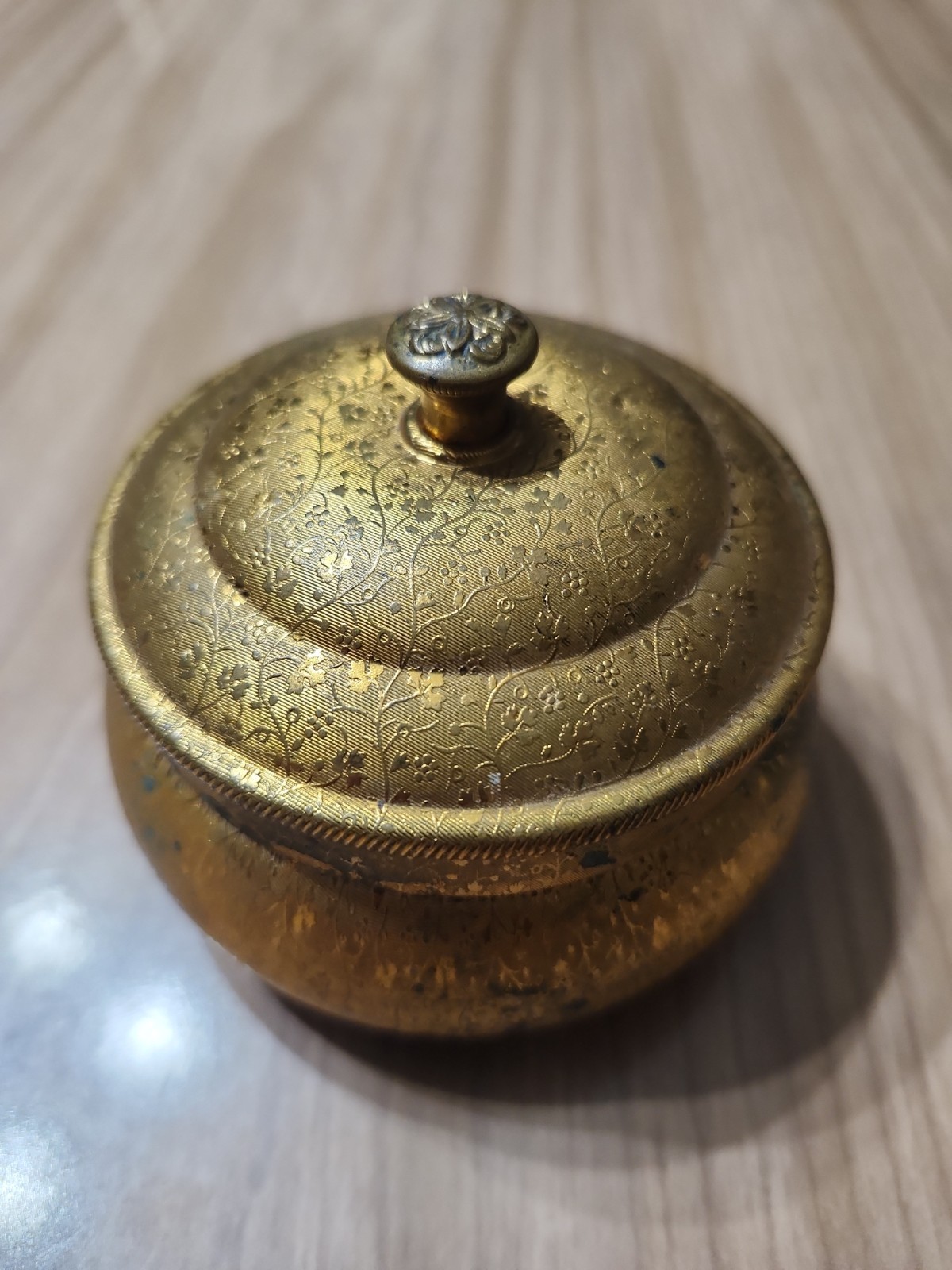Antique Pozzoni's Brass Complexion Powder Jar