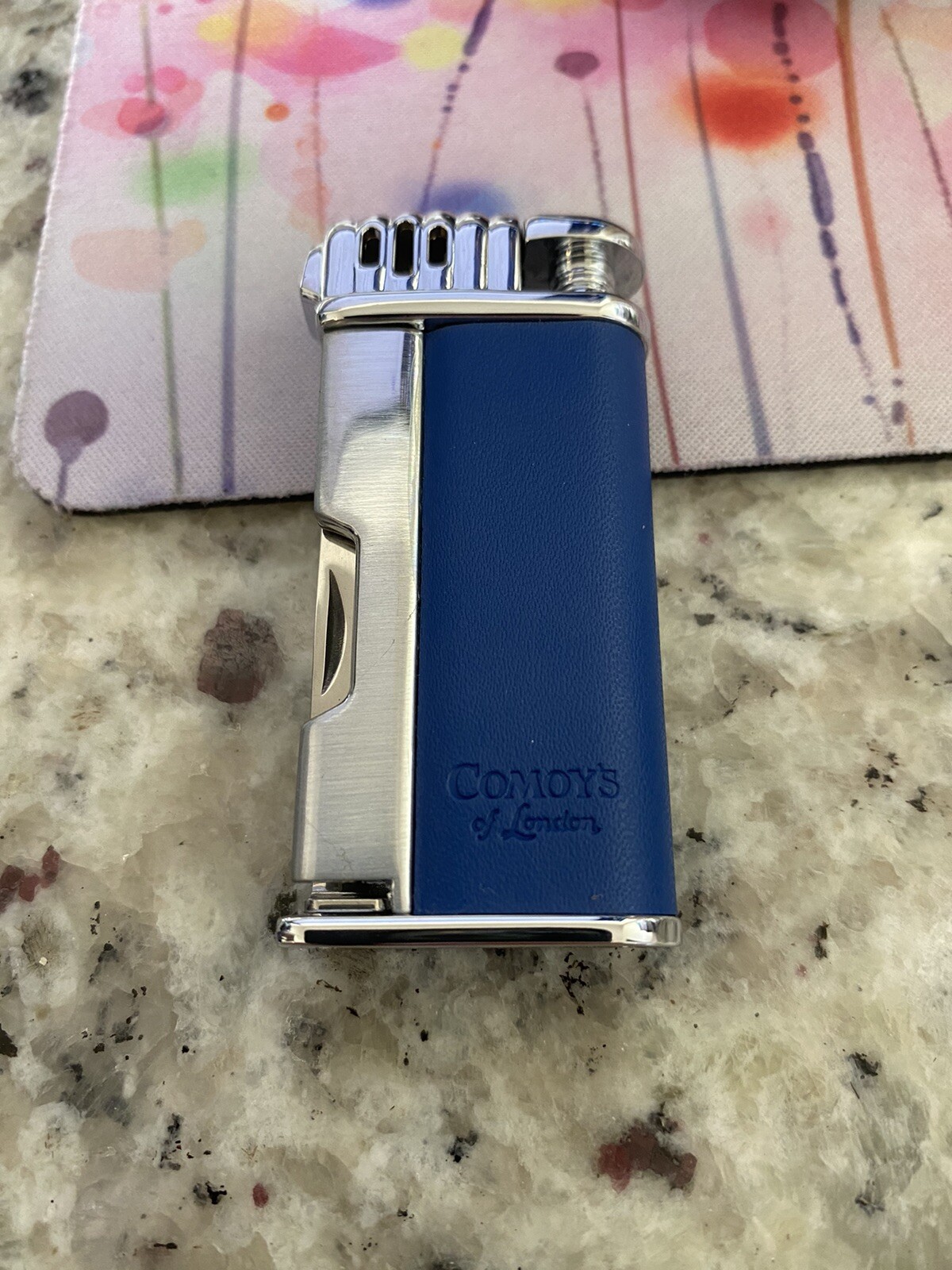 Comoy's of London Soft Flame Pipe Lighter and Tools - Blue and Silver - New
