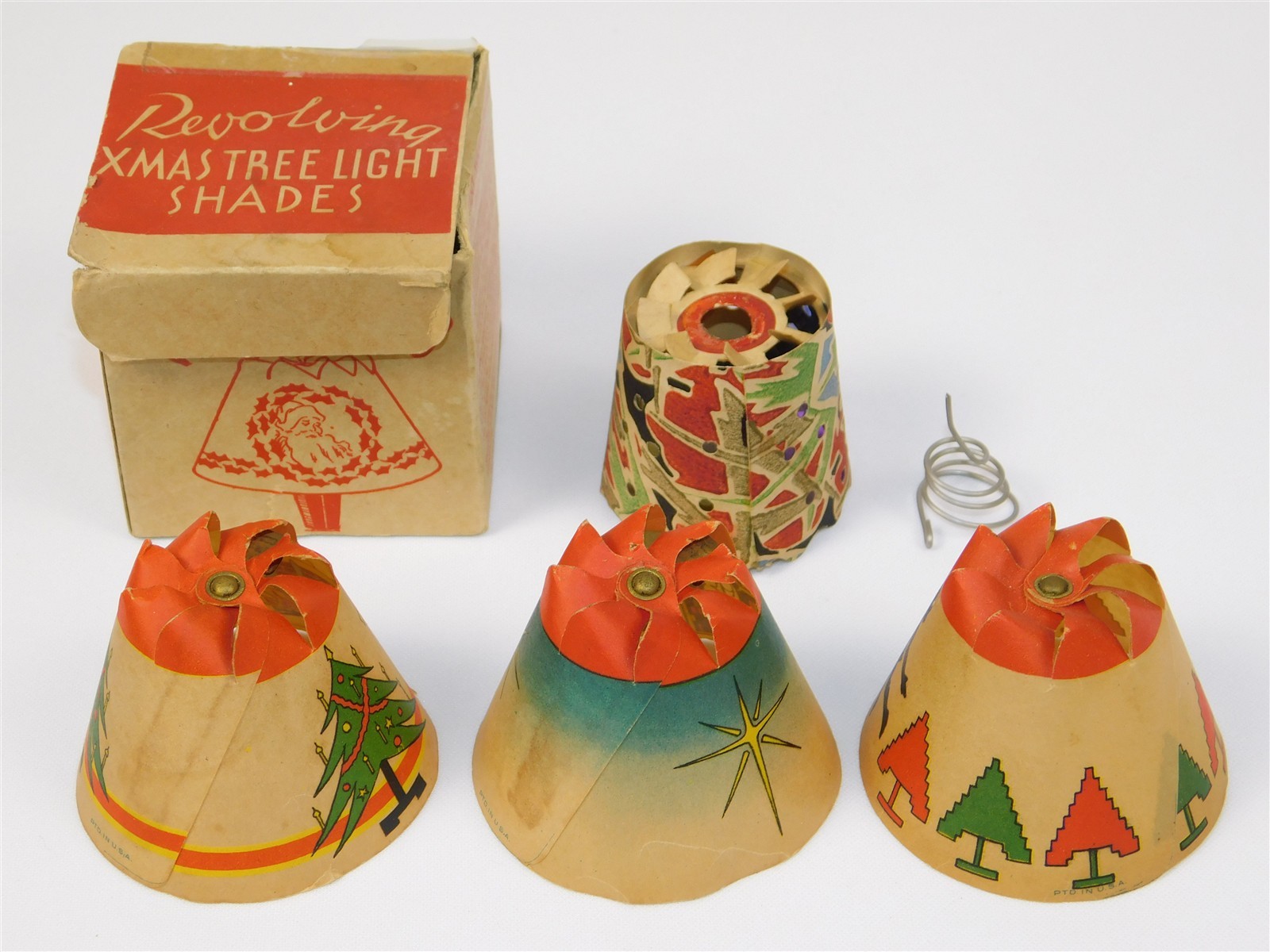 3 Vintage WHIRL-GLO 1 Merry-Go-Lite Revolving Christmas Tree Light Shades 1930s