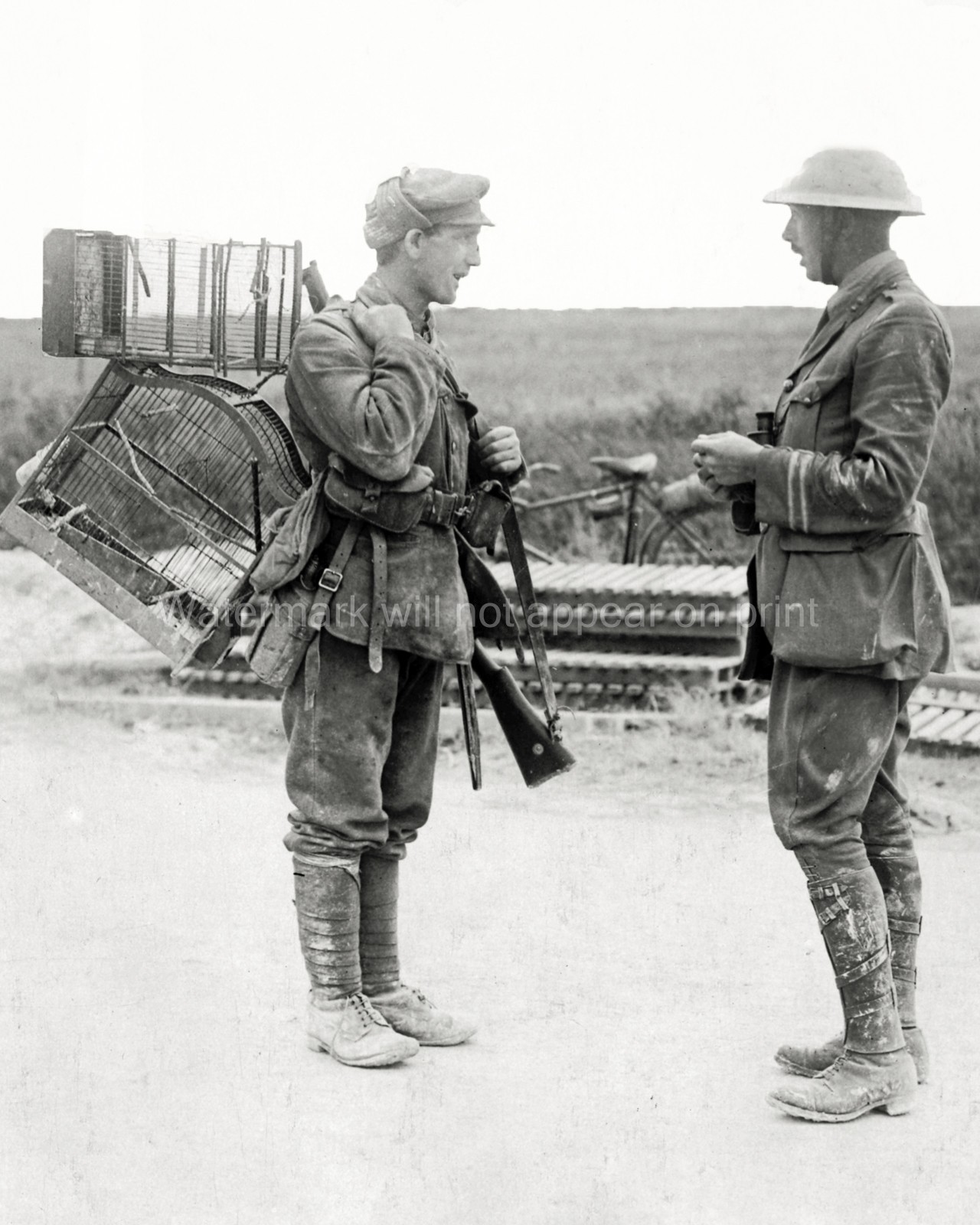 Ovillers France Soldier Bird Cages WW1 Military Army Uniform Vtg. Photo