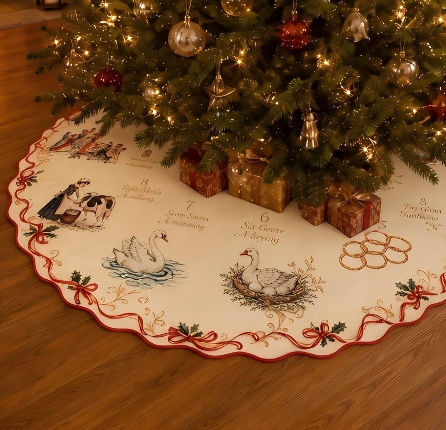 48 Inch Vintage 12 Day of Christmas Tree Skirt
