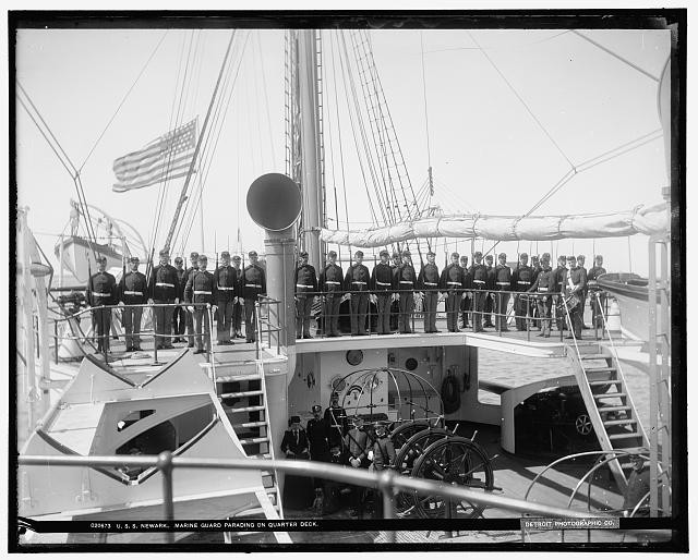Photo:U.S.S. Newark 1900s Marine Guard Parading on Quarter Deck