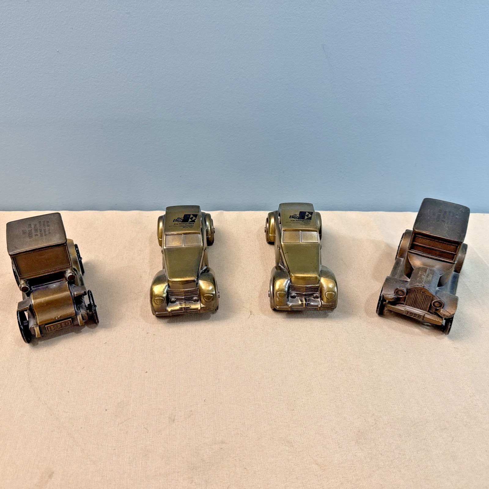 Vintage Classic Car Banks Brass Set 3 First National Savings Loan Jamestown NY