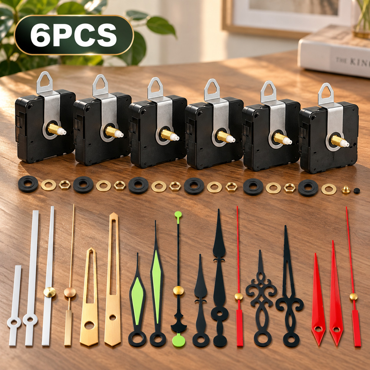 6PCS Quartz Clock Movement Mechanism Repair Kit w/ 6 Pairs Hands DIY Craft NEW
