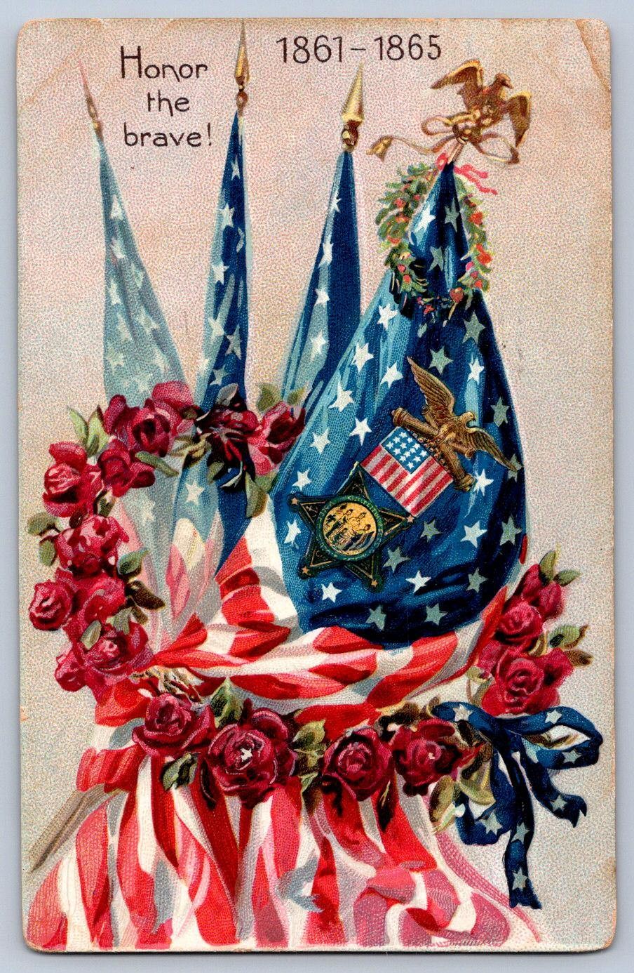 Patriotic Postcard c1910 Civil War Era Flags Roses Eagle Decoration Day