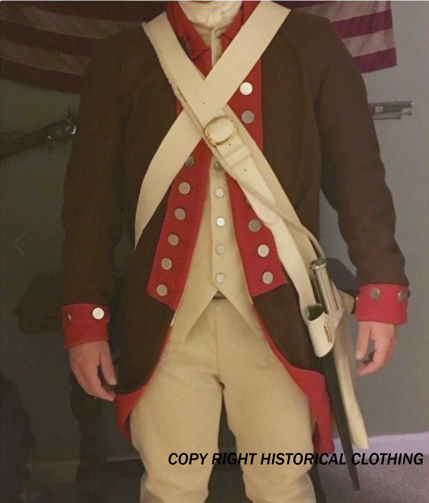 Revolutionary War Colonial Brown with Red Regimental Coat