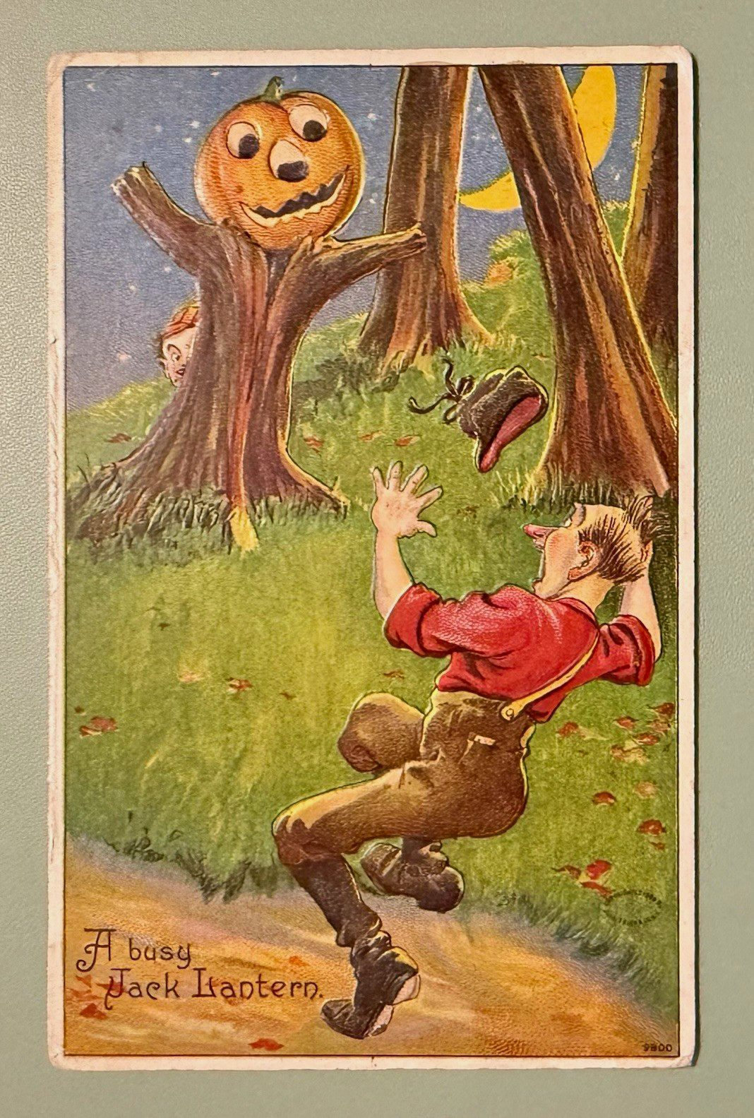Antique Vtg. Halloween Postcard-(A Busy Jack O’-Lantern) Embossed 1909