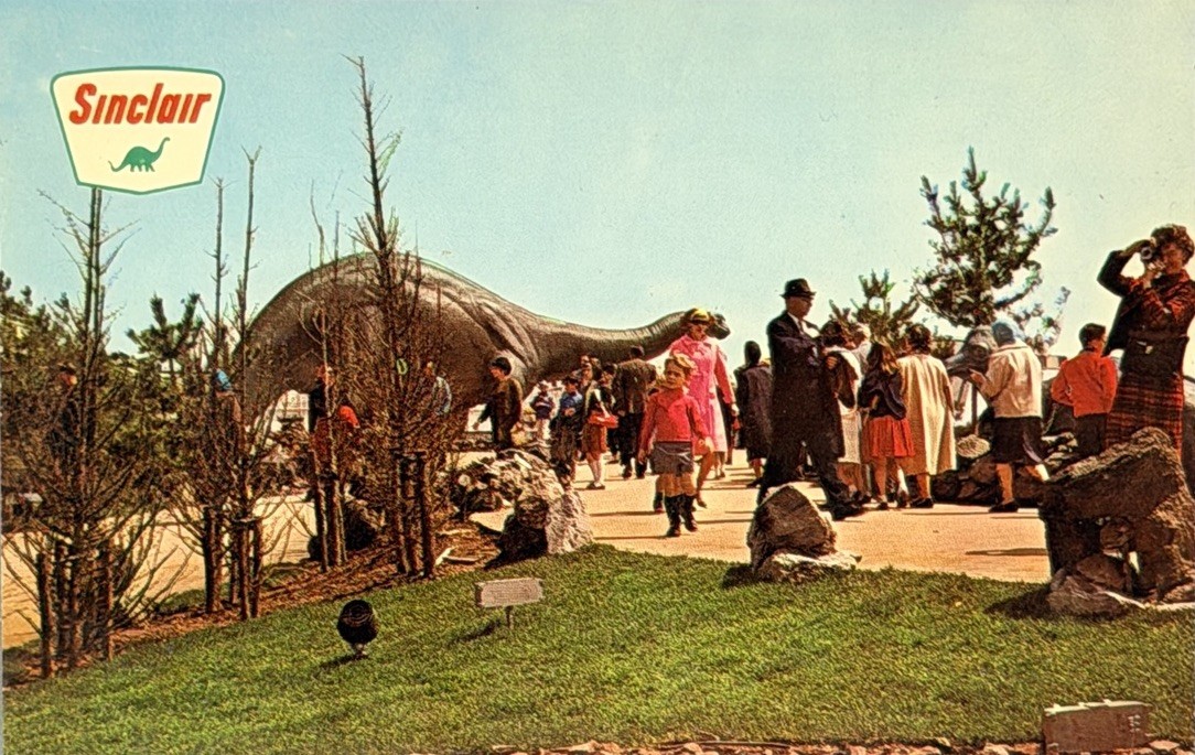 Vintage 1964 New York World's Fair Postcard Sinclair Dinoland Brontosaurus NYWF