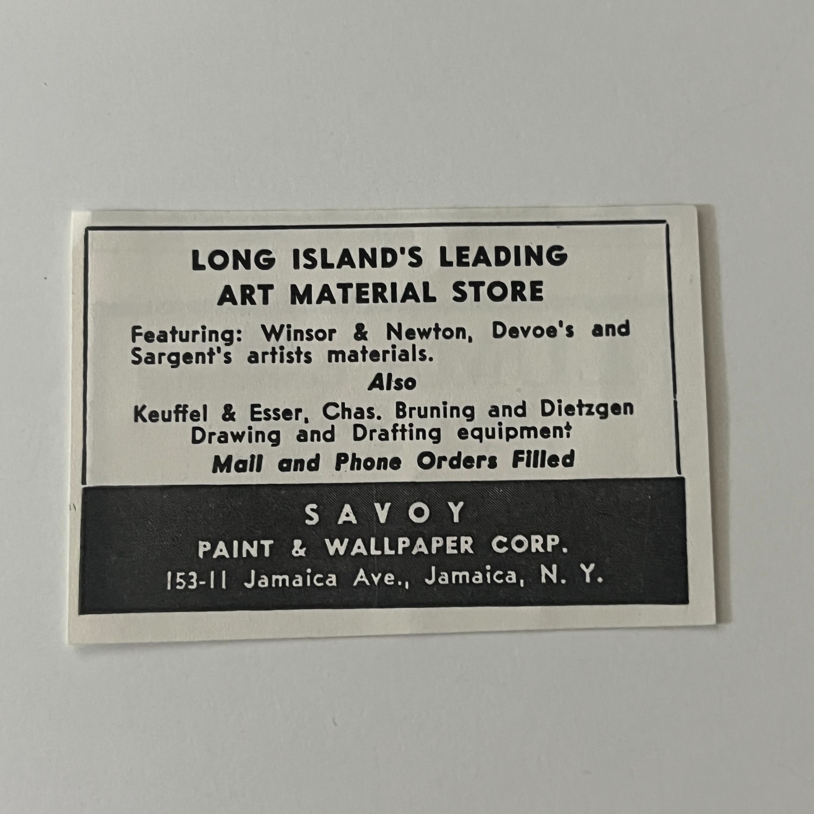 Savoy Paint & Wallpaper Corp. Art Material Store Jamaica NY 1949 Ad TAJ4-S27
