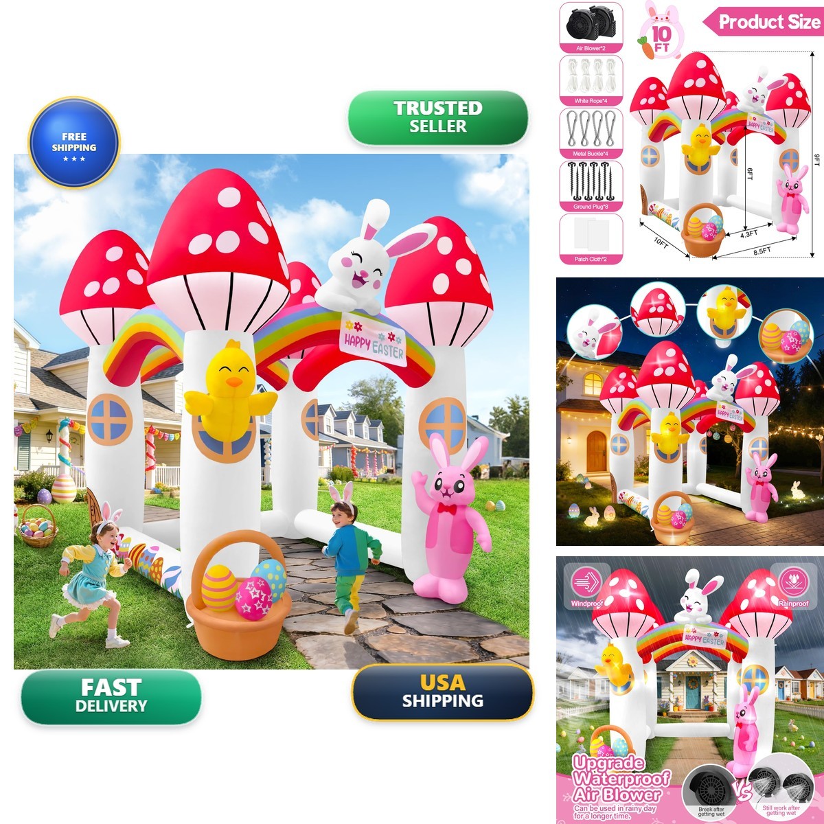 Kalolary 10FT Easter Bunny Archway Inflatable