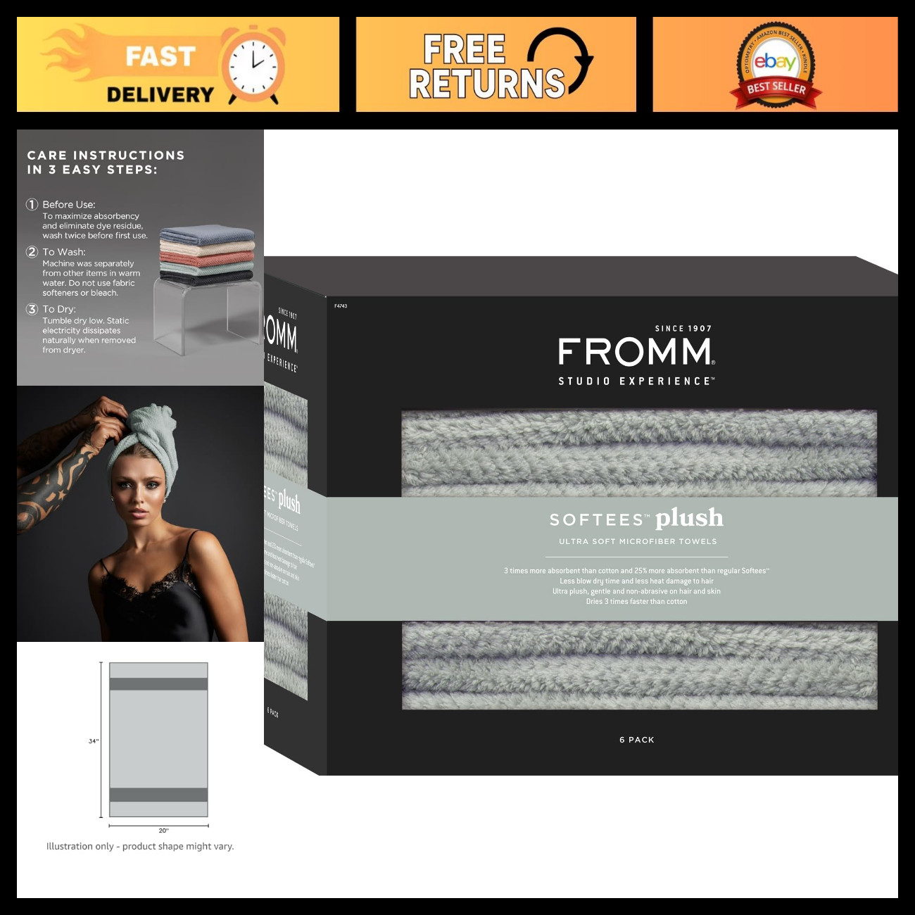 Fromm Softees Plush Microfiber Salon Hair Towels - Ultra Soft Fast Drying Towel