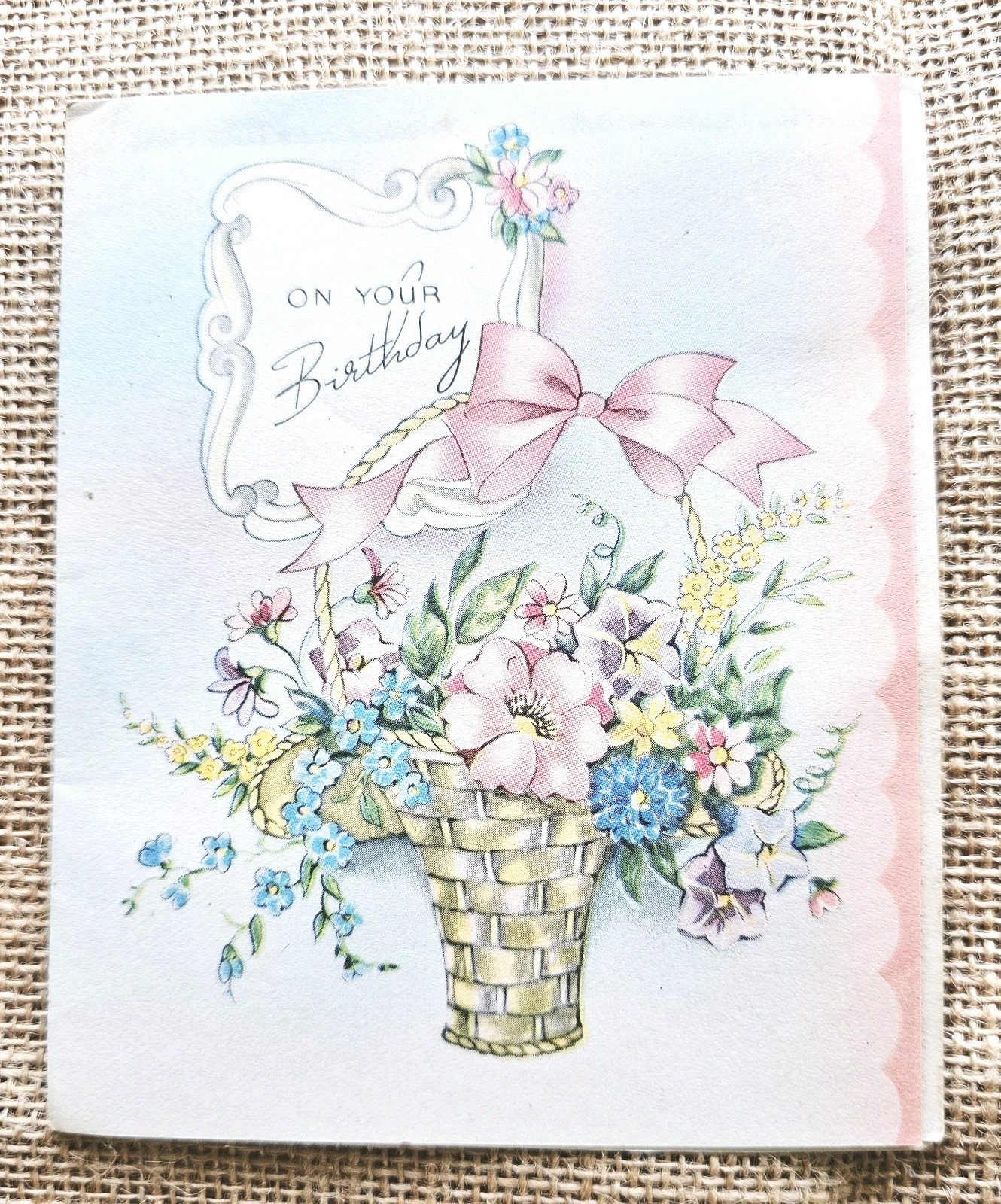 Vintage 1950s  Birthday Greeting Card Flowers Unused