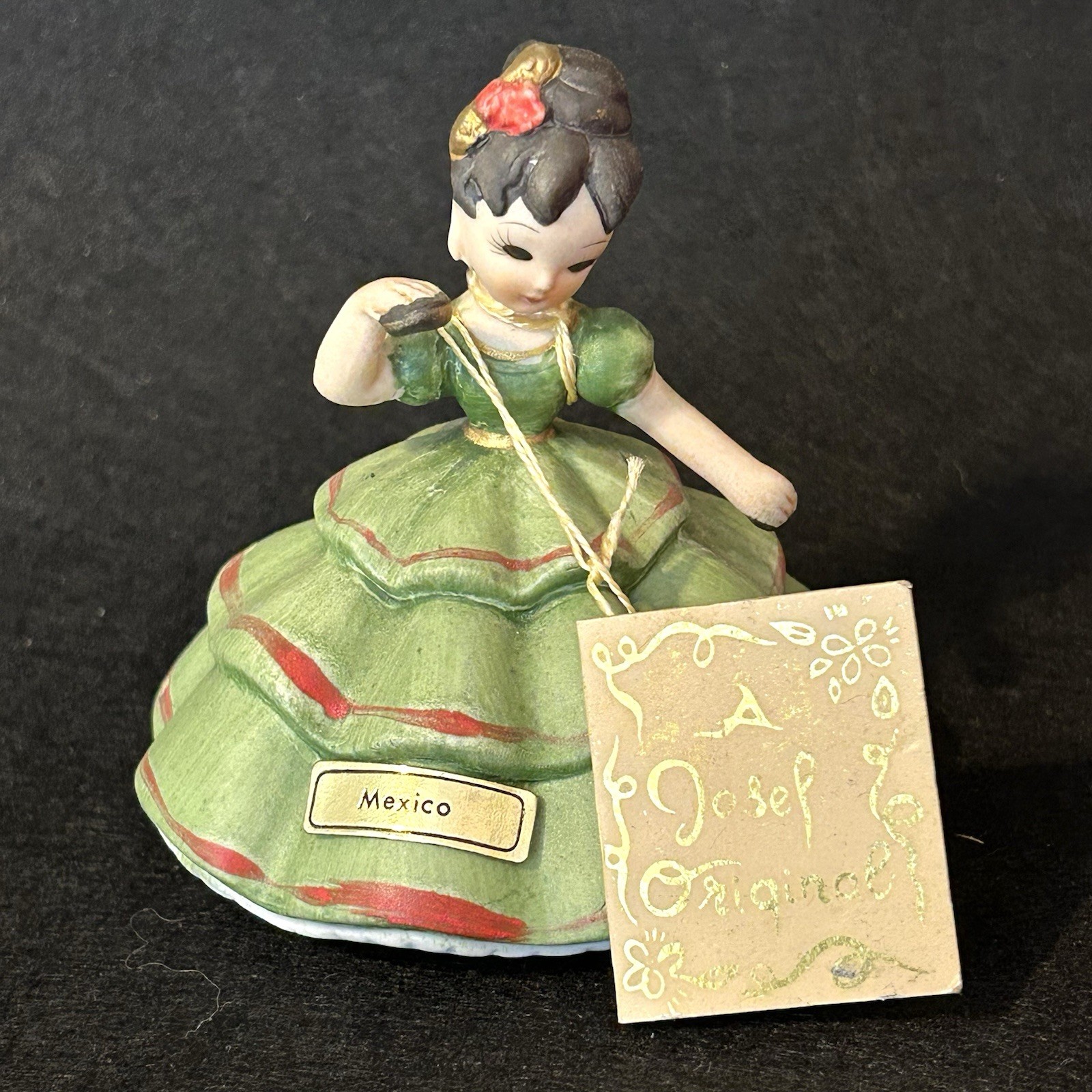VTG Josef Originals Mexico Figurine Little Internationals Green Dress With Tag