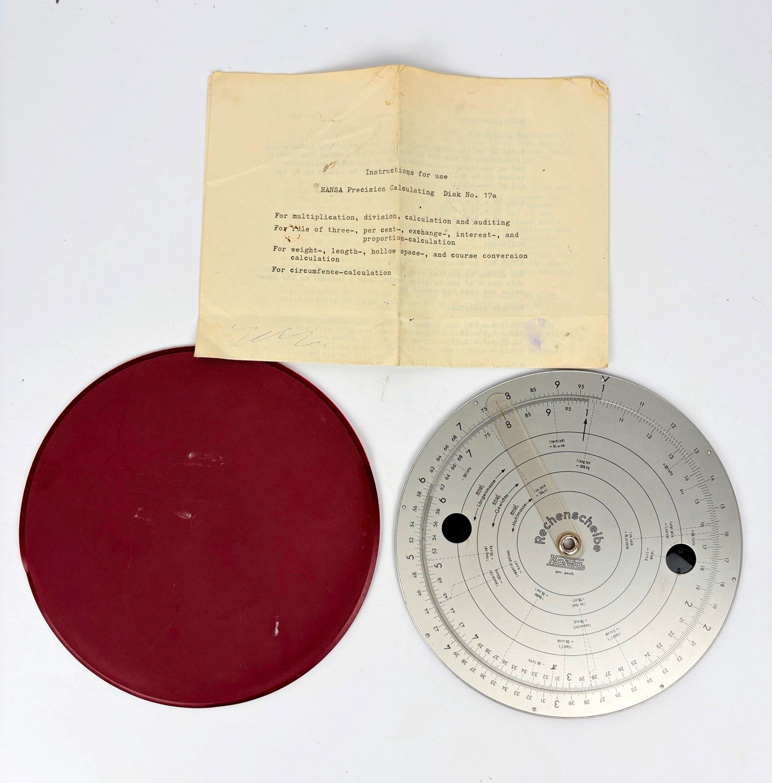 HANSA Precision Calculating Disk No. 17a Rechenscheibe Circular Slide Rule