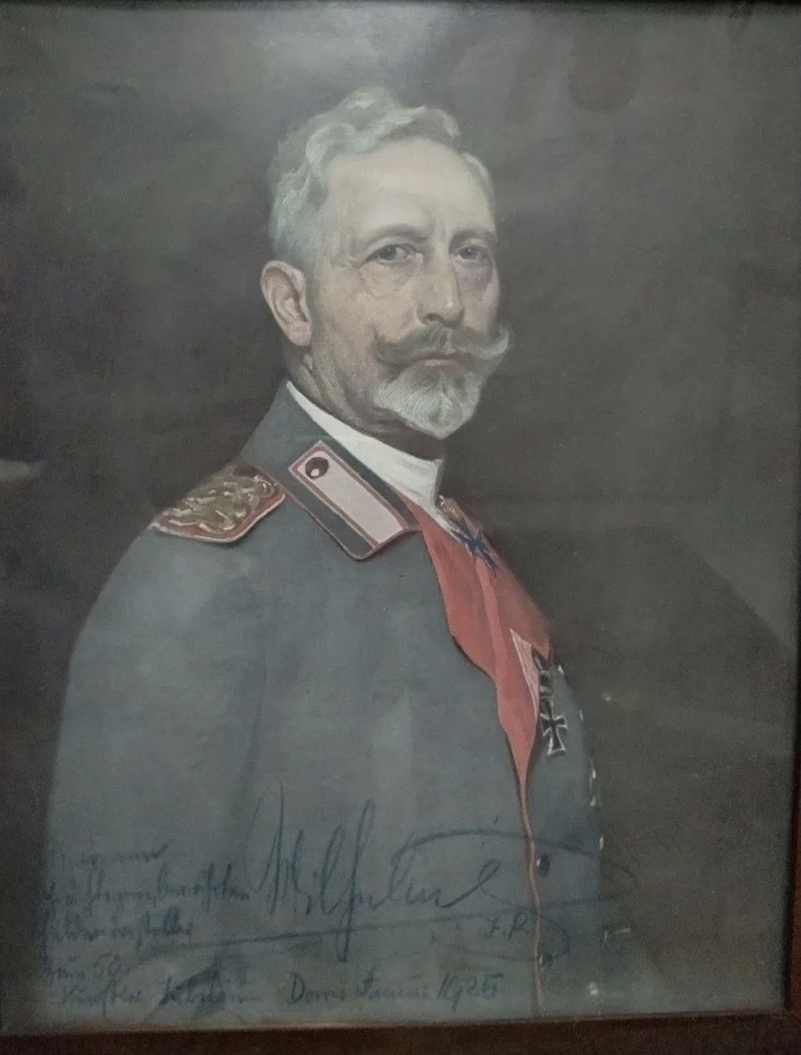 Kaiser Wilhelm II Signed Inscribed Color Portrait Doorn 1925 Imperial Frame